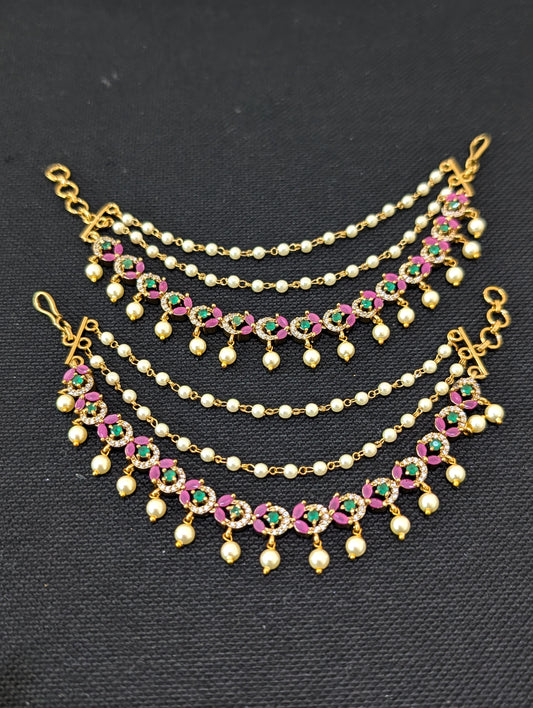 CZ stone Triple layer Antique Earrings chain / Maatal / Kaan Chain