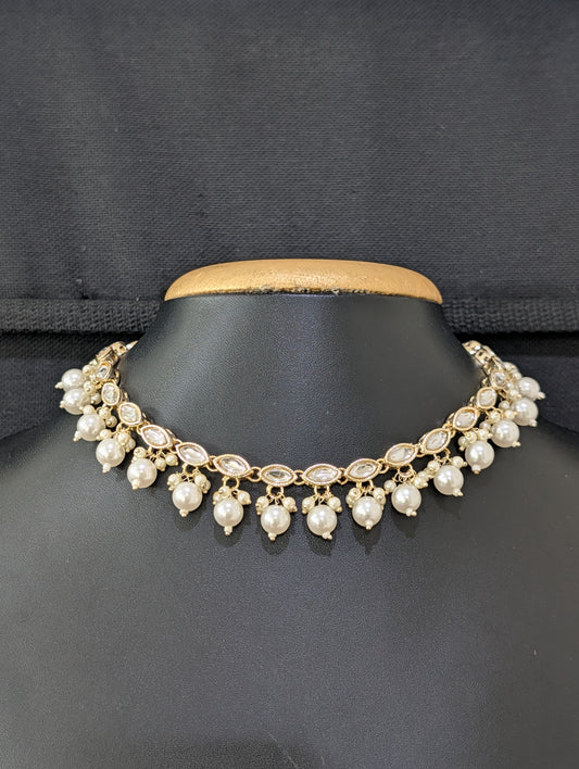 Glass kundan Pearl Choker Necklace - D3