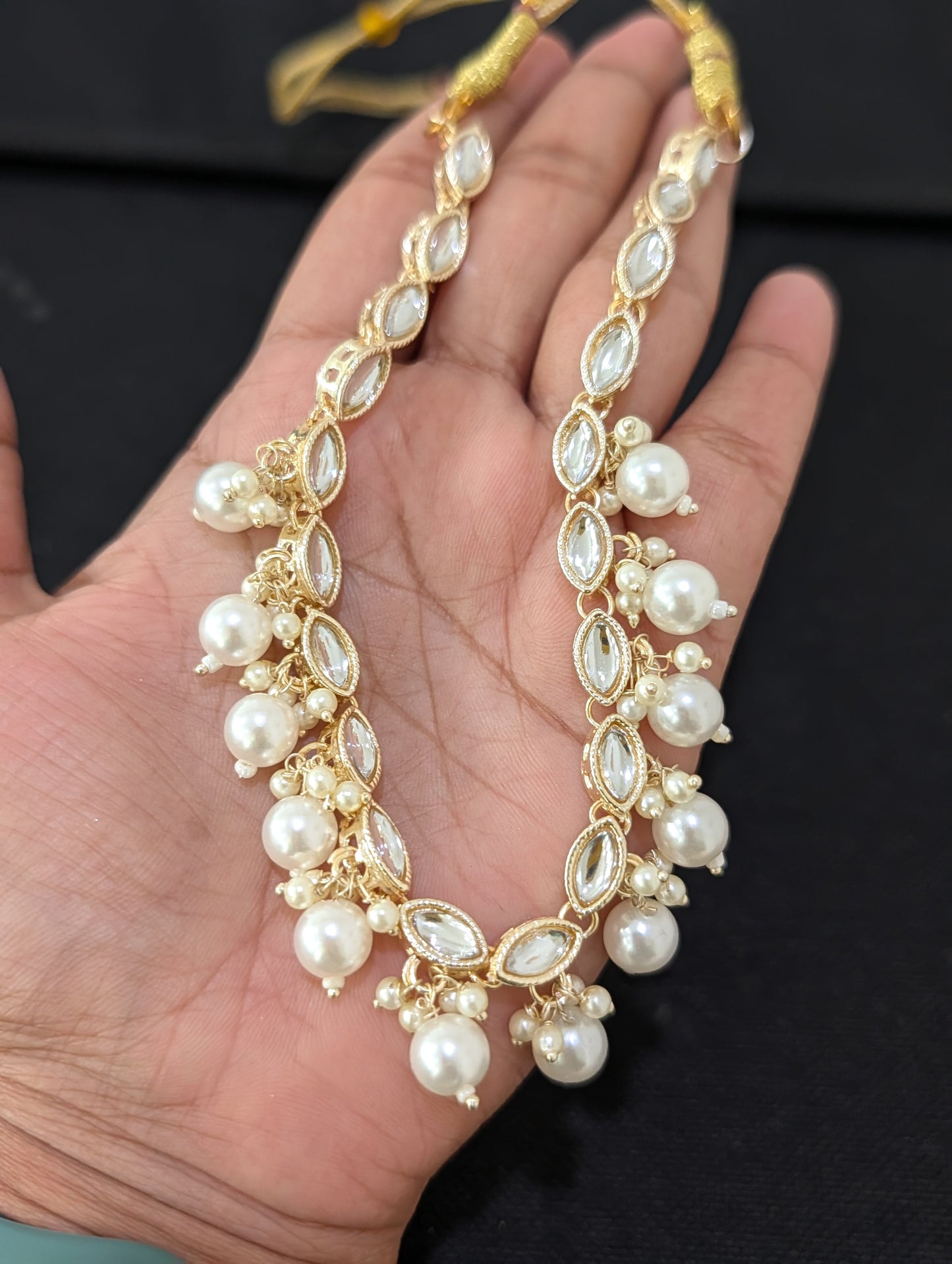 Glass kundan Pearl Choker Necklace - D2
