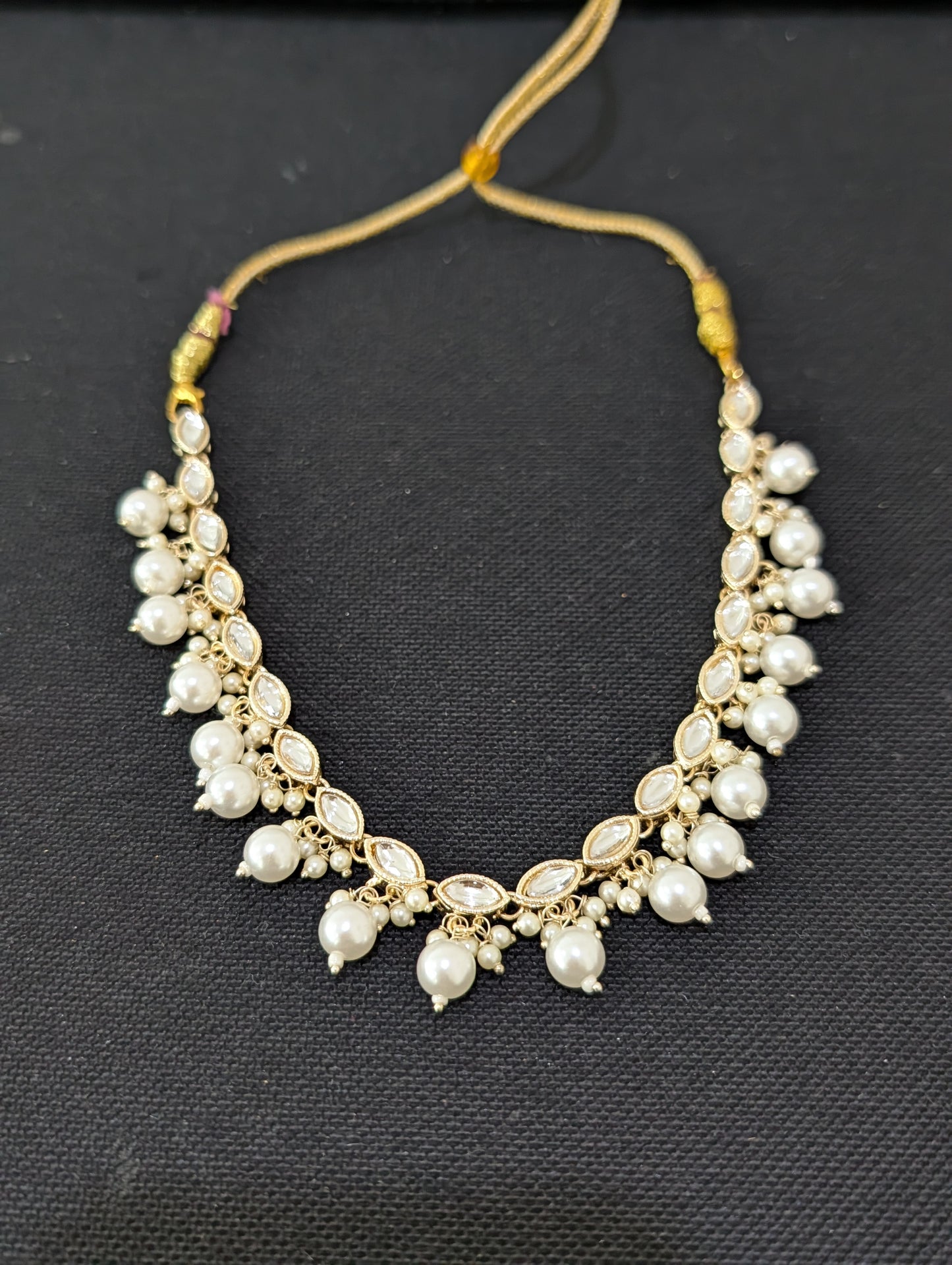 Glass kundan Pearl Choker Necklace - D3