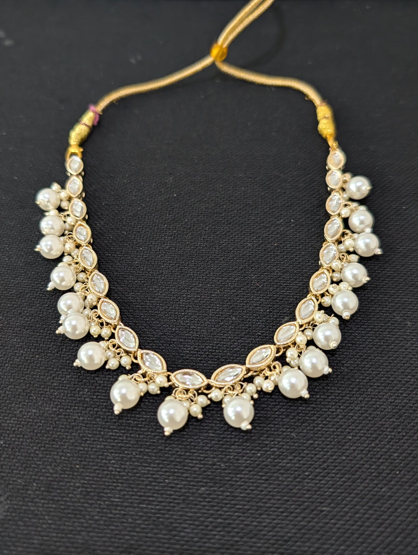 Glass kundan Pearl Choker Necklace - D3