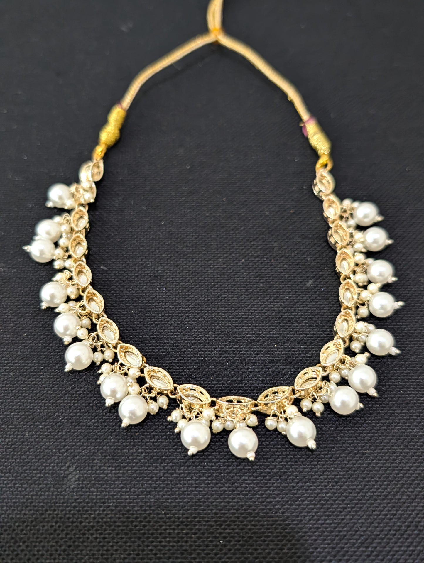 Glass kundan Pearl Choker Necklace - D3