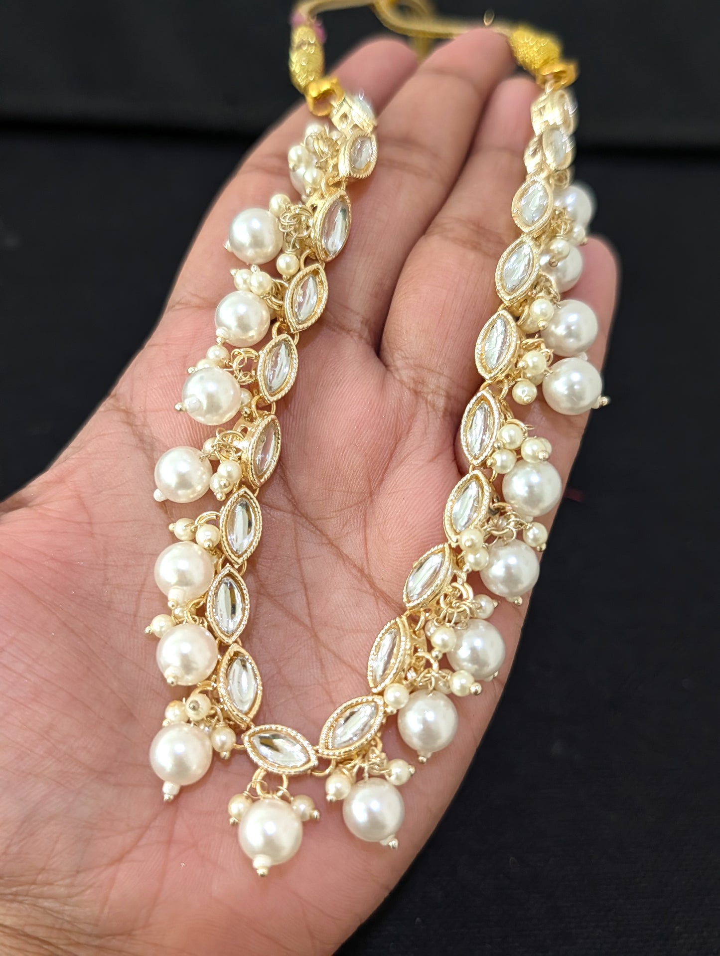 Glass kundan Pearl Choker Necklace - D3