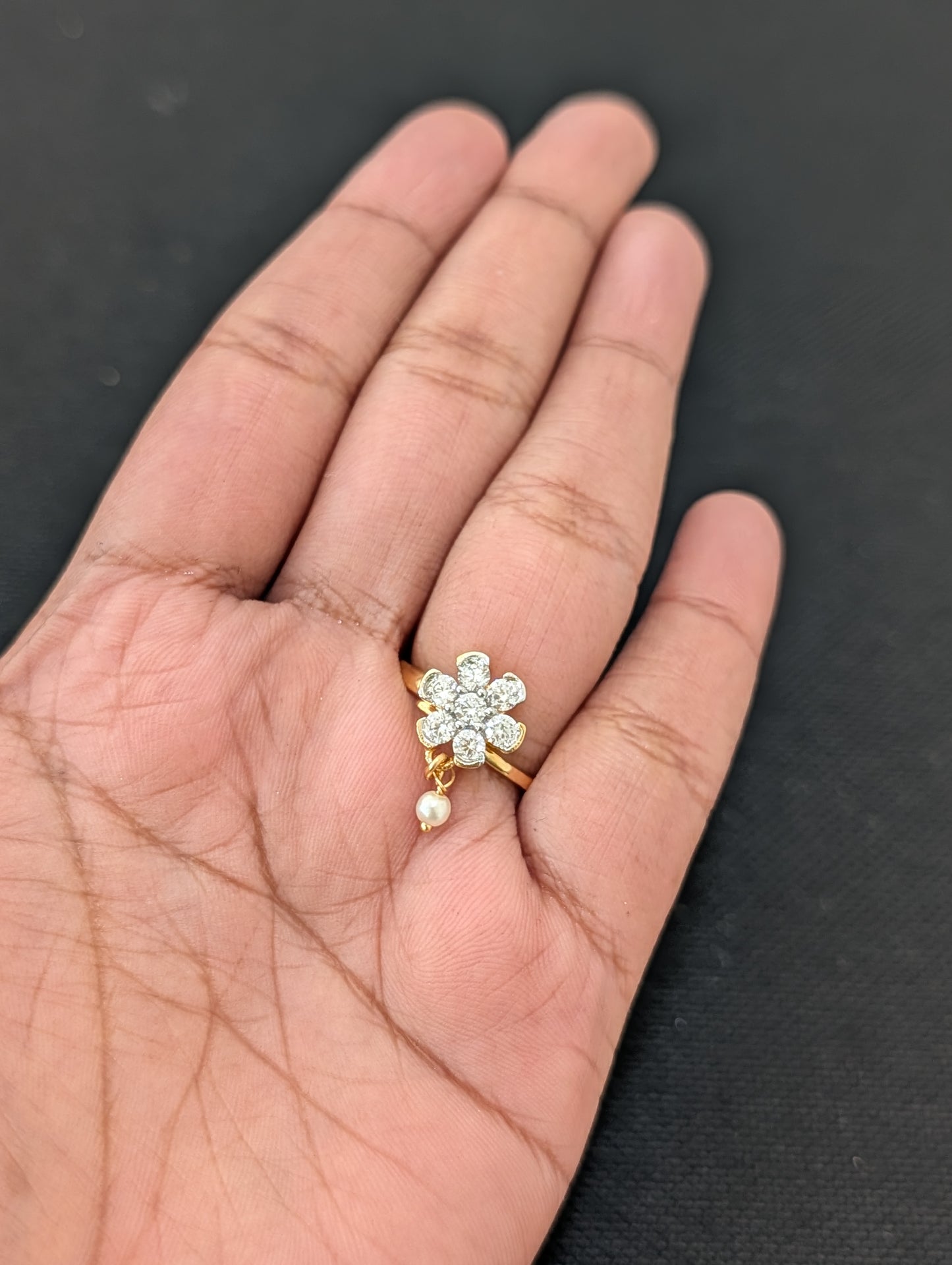 Flower design White CZ Adjustable Finger ring