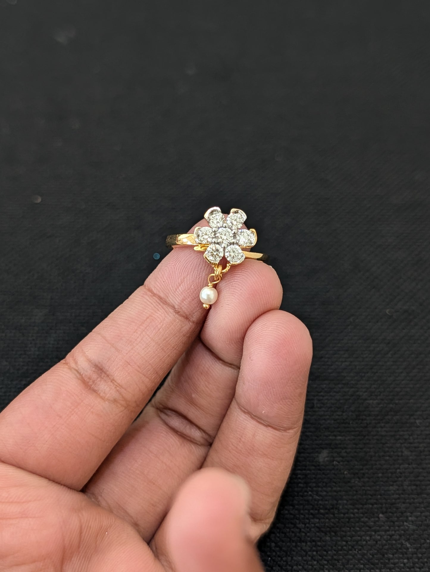 Flower design White CZ Adjustable Finger ring