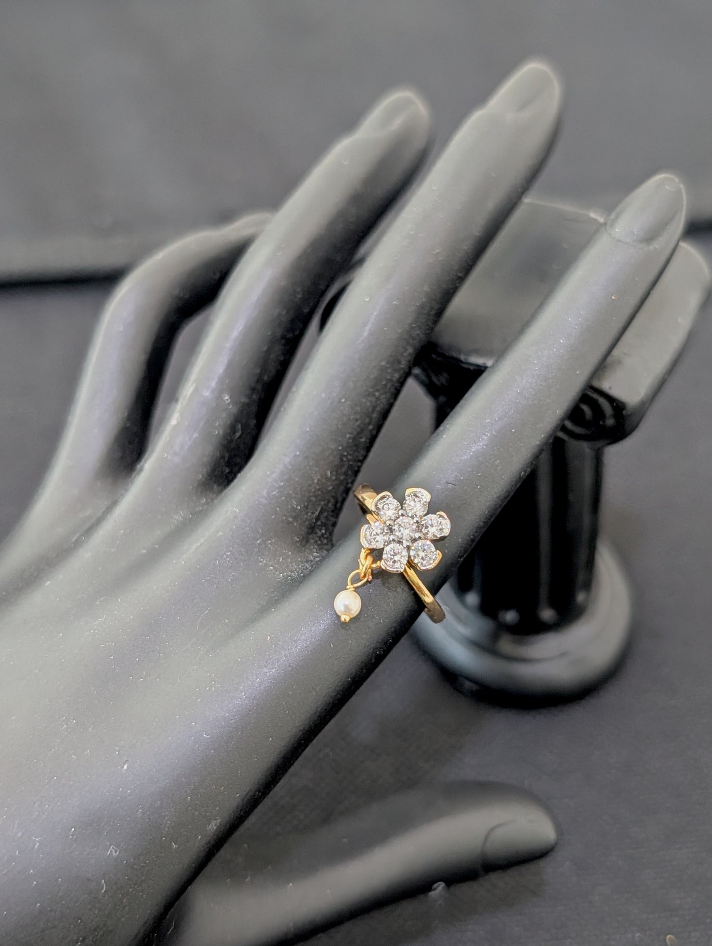 Flower design White CZ Adjustable Finger ring