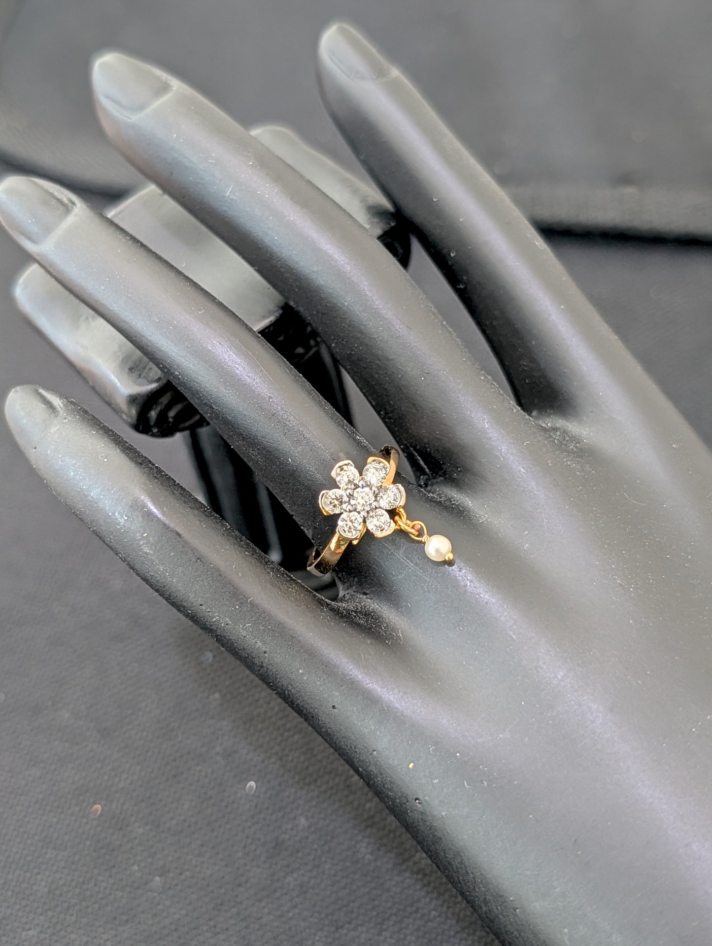 Flower design White CZ Adjustable Finger ring