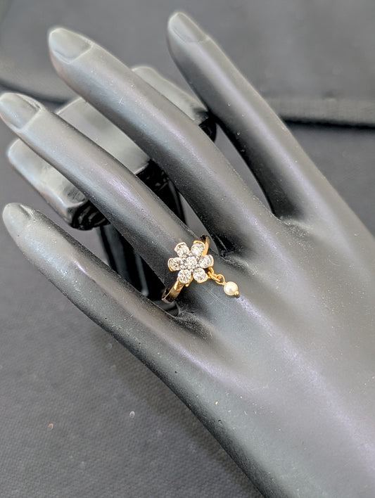 Flower design White CZ Adjustable Finger ring