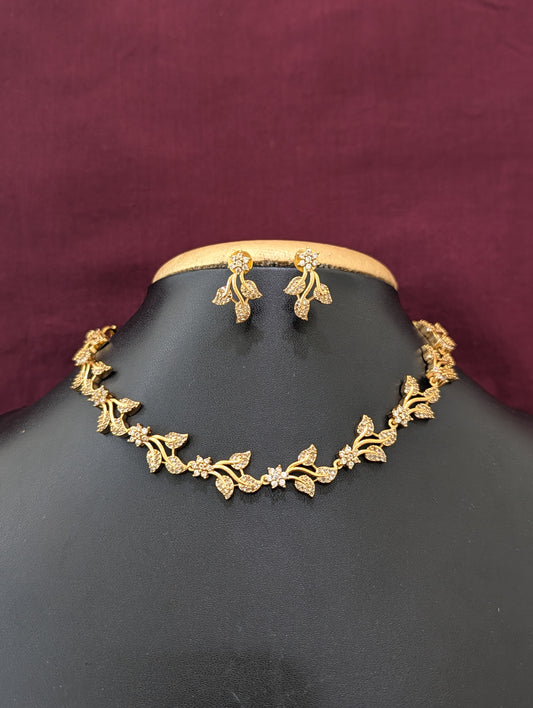 Leaf design Antique CZ Choker Necklace set