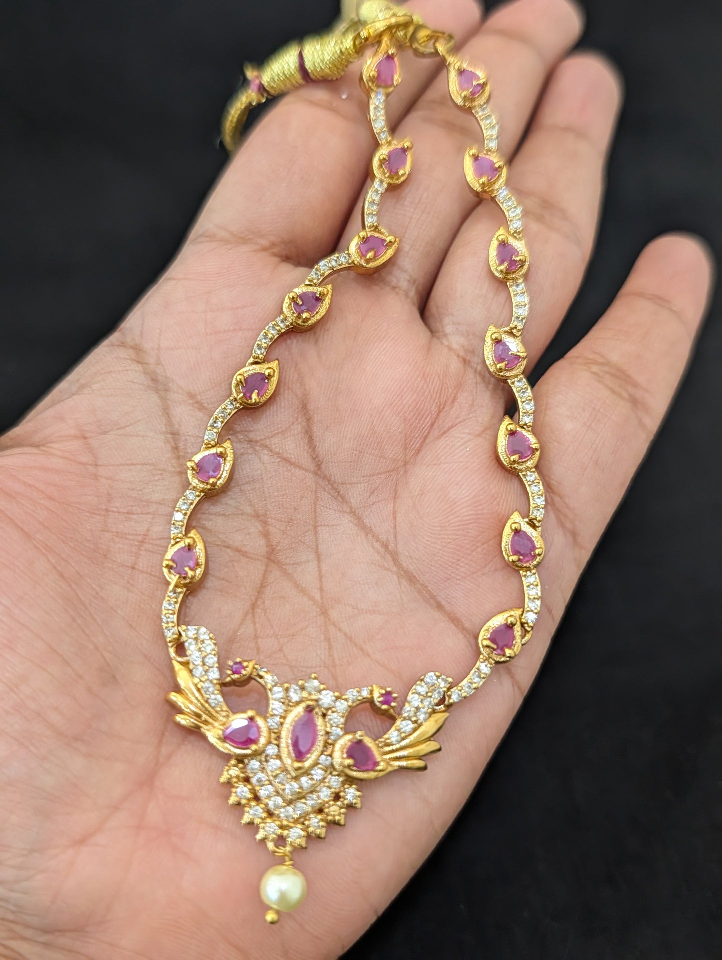 Antique Peacock design CZ Choker Necklace set