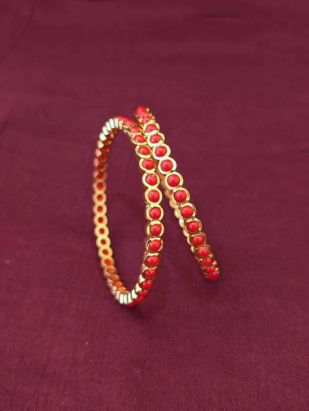 Coral stone pair Bangles - Simpliful