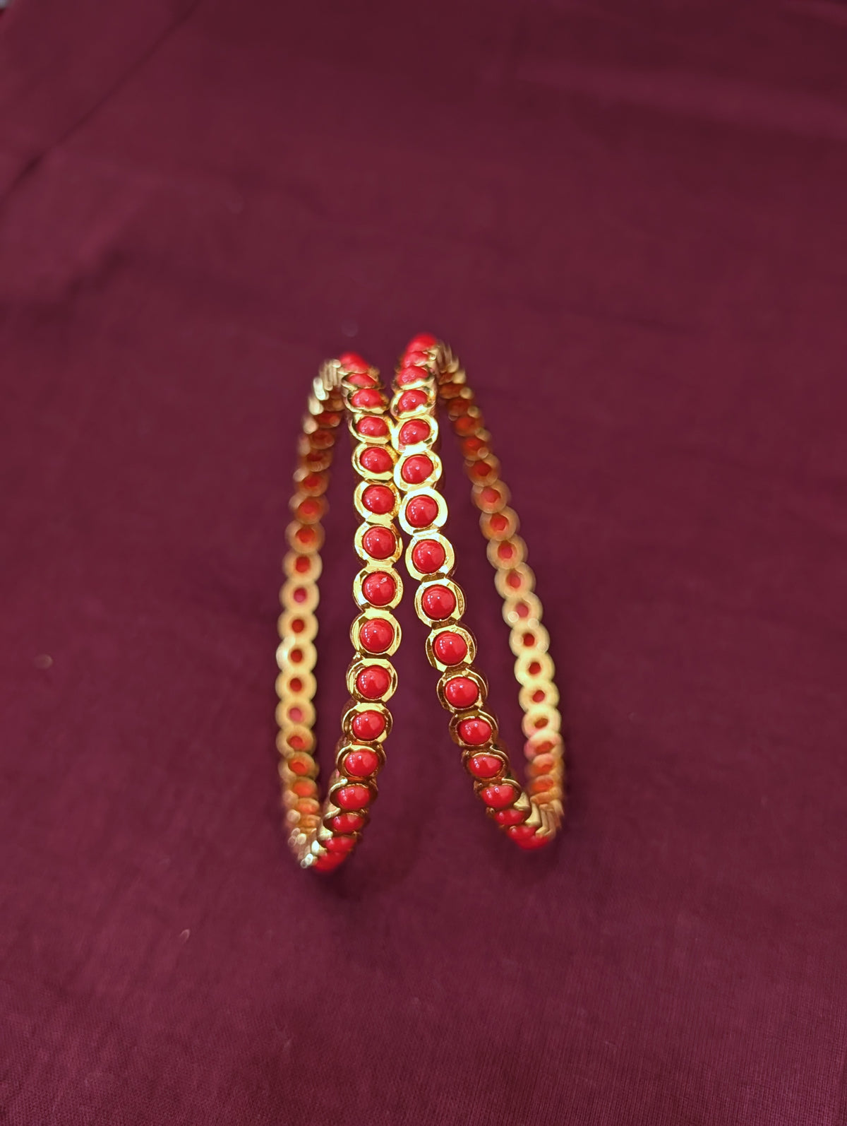 Coral stone pair Bangles - Simpliful