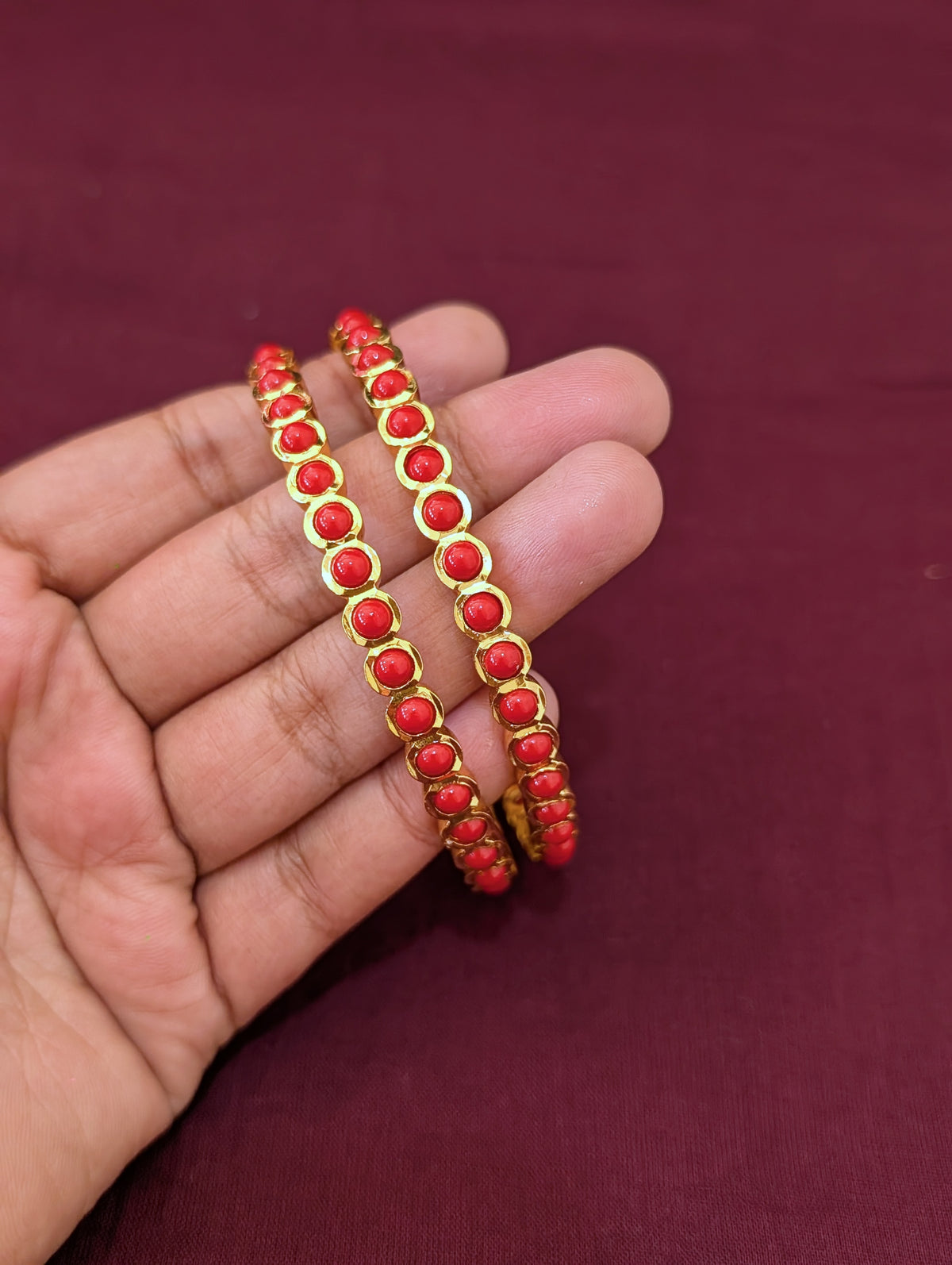 Coral stone pair Bangles - Simpliful