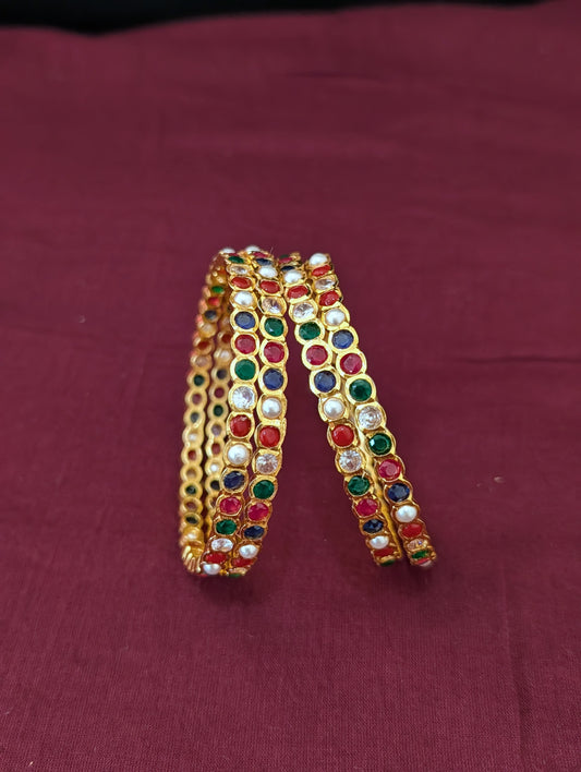 Navaratna CZ stone Bangles - Set of 4 - Simpliful