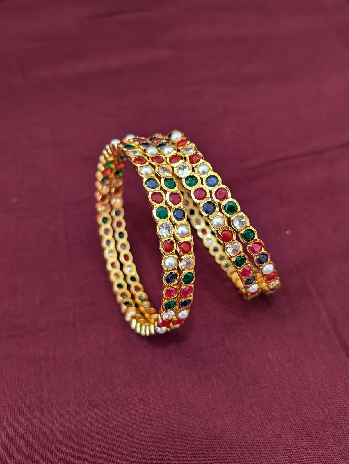 Navaratna CZ stone Bangles - Set of 4 - Simpliful