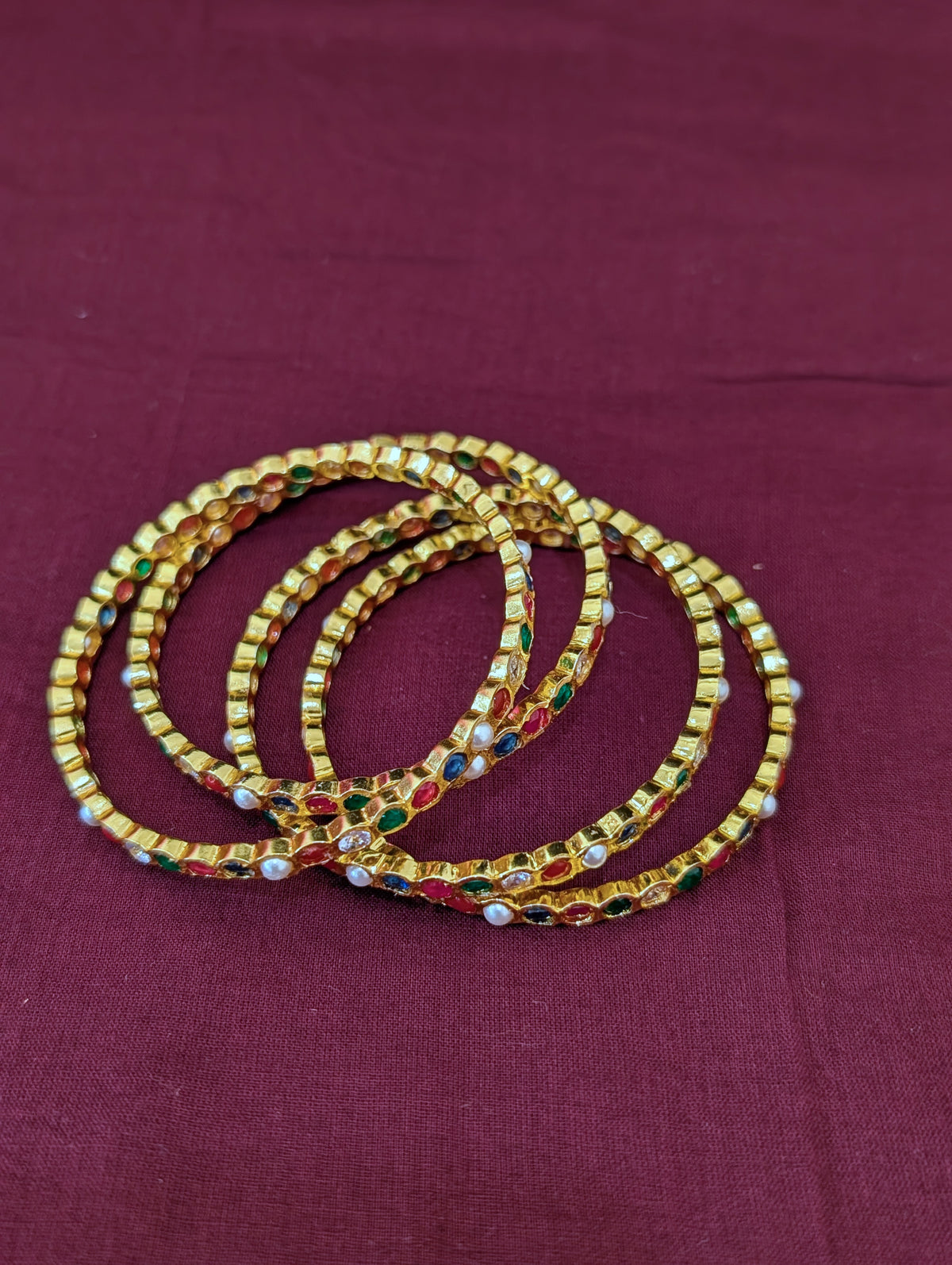 Navaratna CZ stone Bangles - Set of 4 - Simpliful