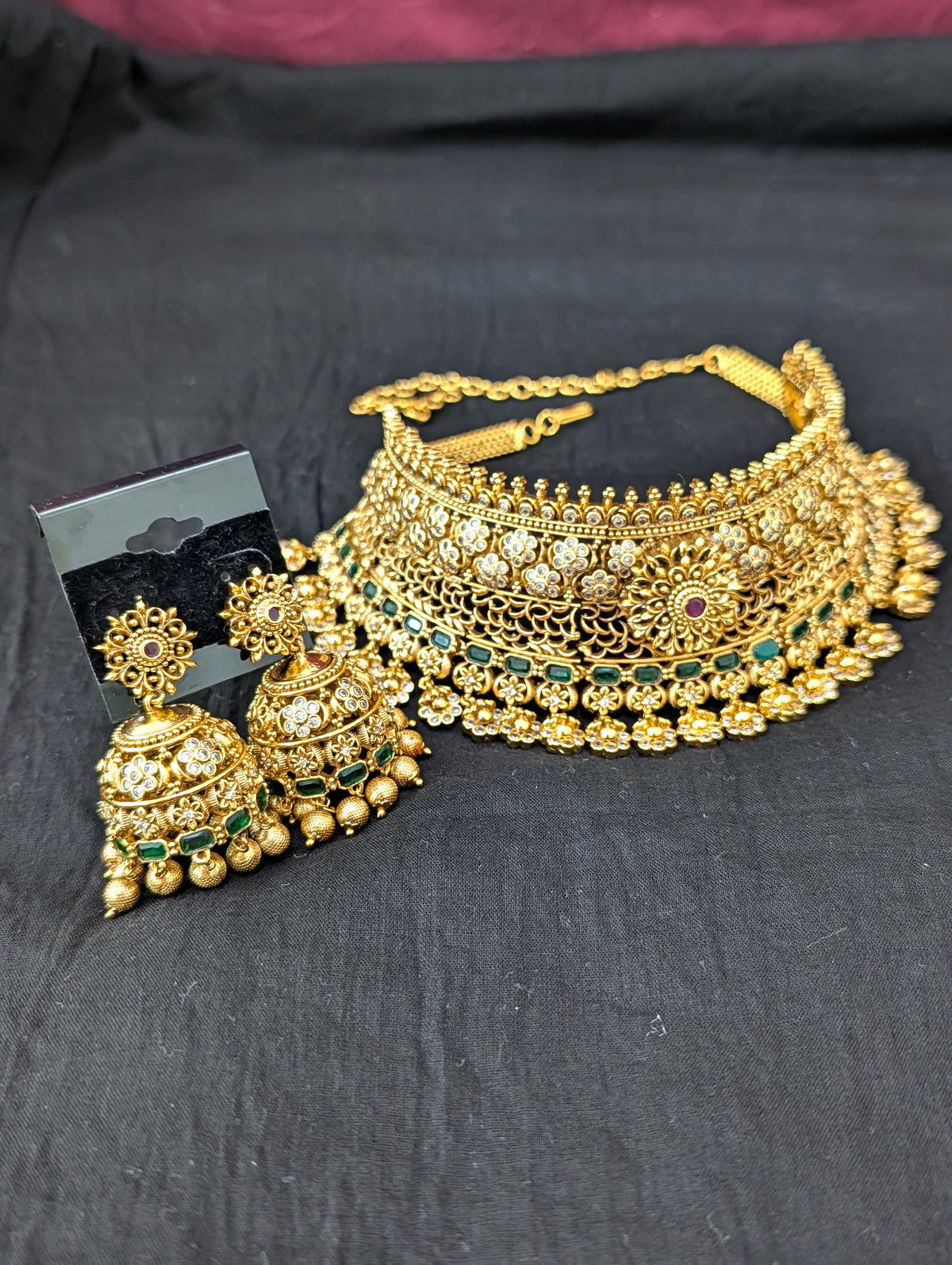 Grand Bridal Broad Choker Large Jhumka set