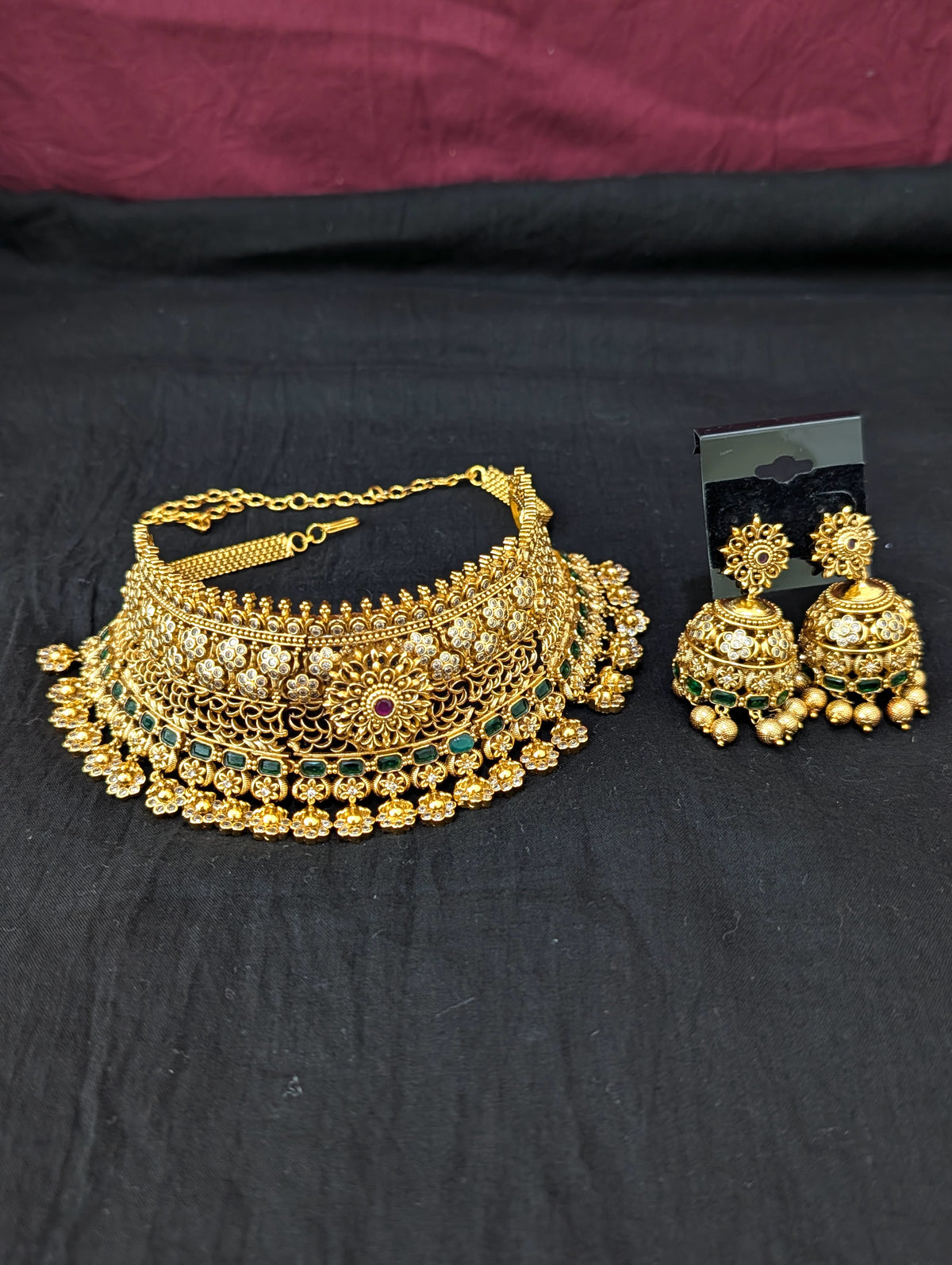 Grand Bridal Broad Choker Large Jhumka set