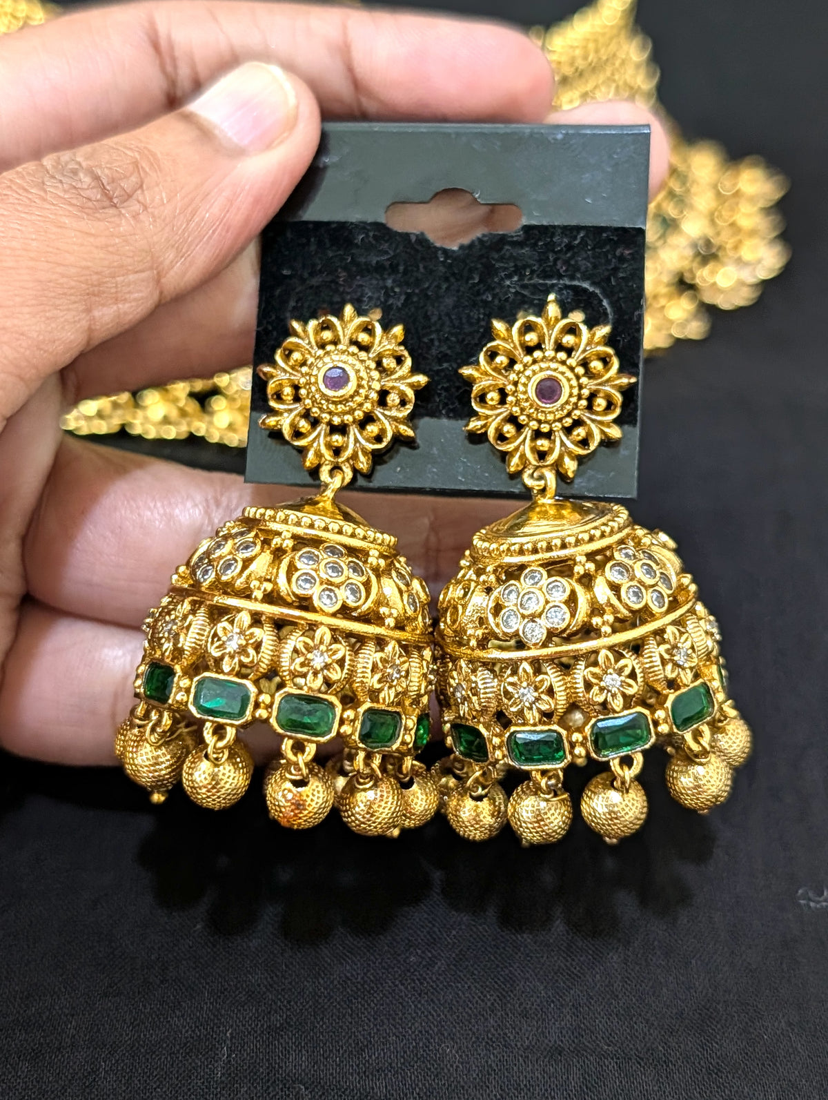 Grand Bridal Broad Choker Large Jhumka set