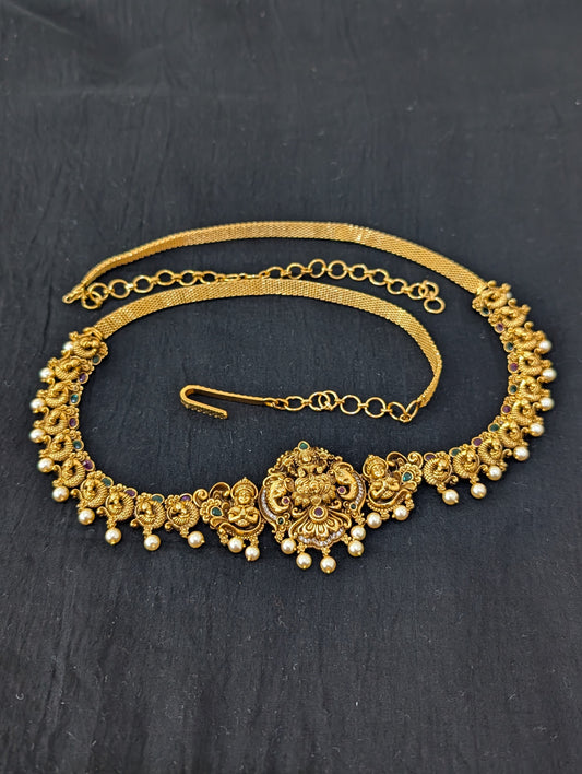 Antique Gold plated Lakshmi ji Bridal Hip Chain / Waist Belt / Belly Chain - D2