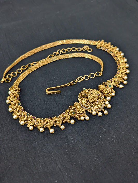 Antique Gold plated Lakshmi ji Bridal Hip Chain / Waist Belt / Belly Chain - D2