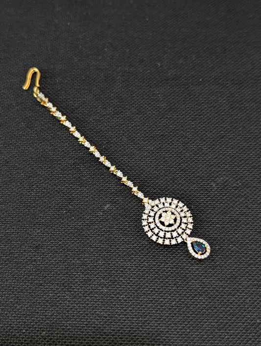 Blue White CZ Round Tikka