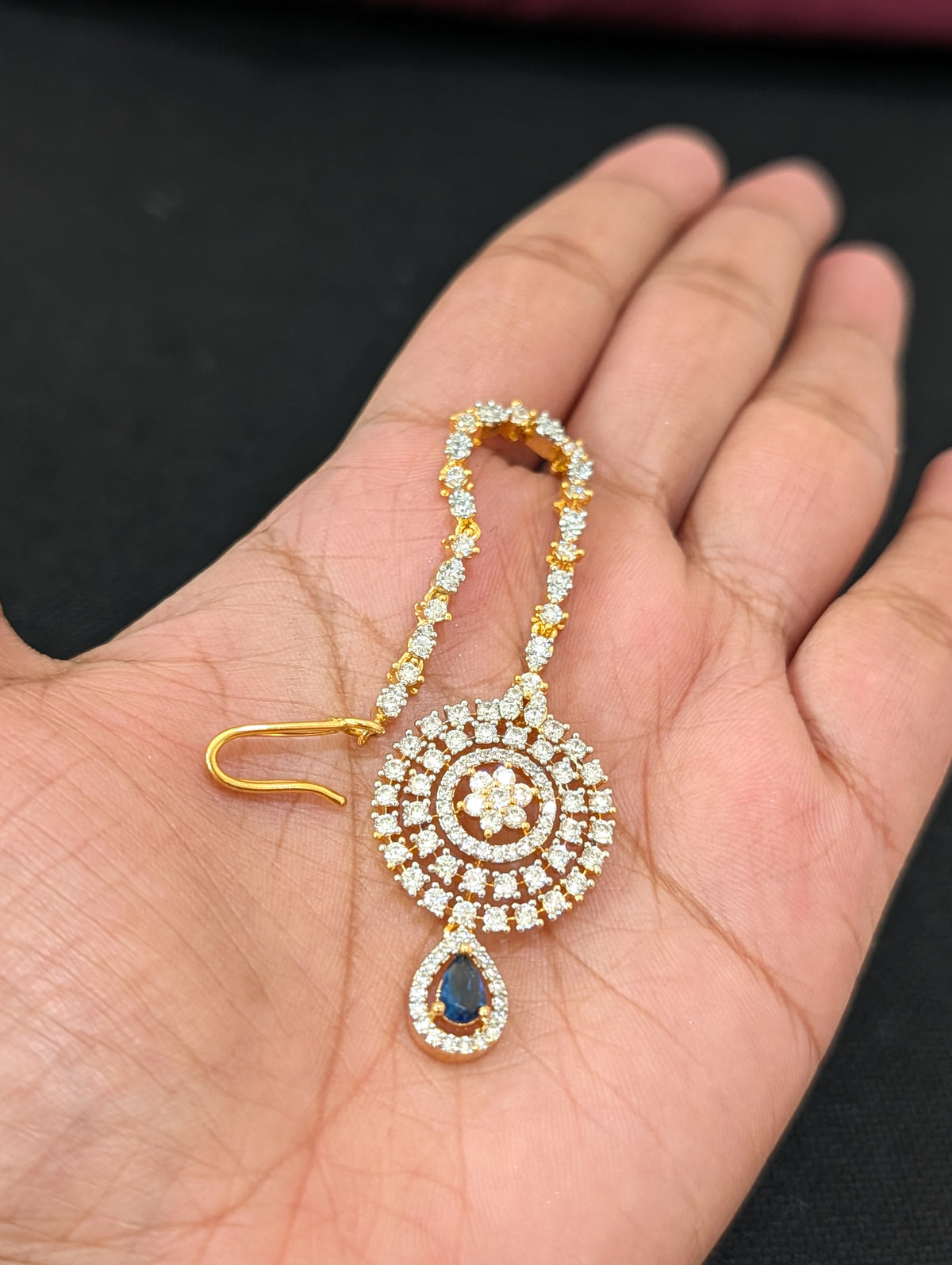 Blue White CZ Round Tikka