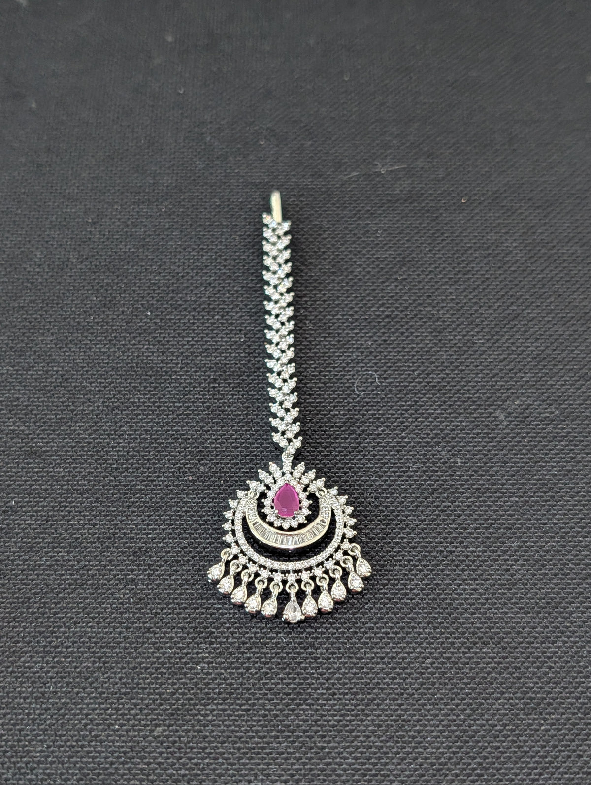 White gold plated CZ Chandbali Tikka