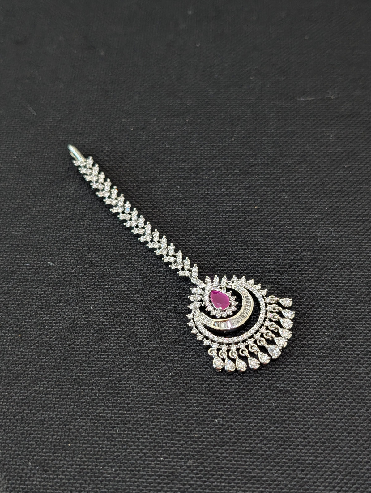 White gold plated CZ Chandbali Tikka