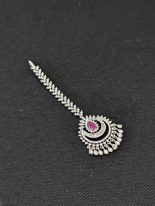 White gold plated CZ Chandbali Tikka