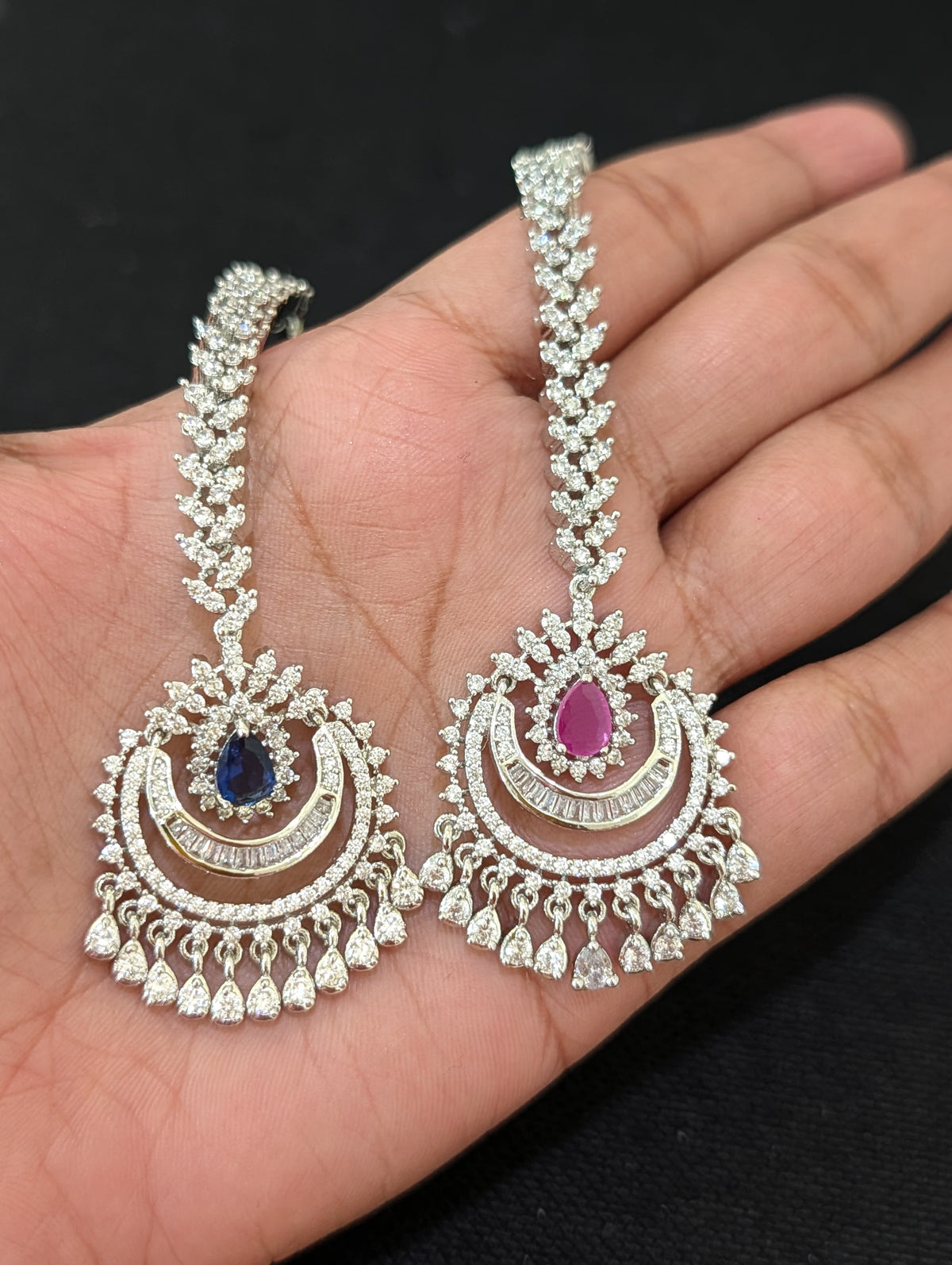 White gold plated CZ Chandbali Tikka