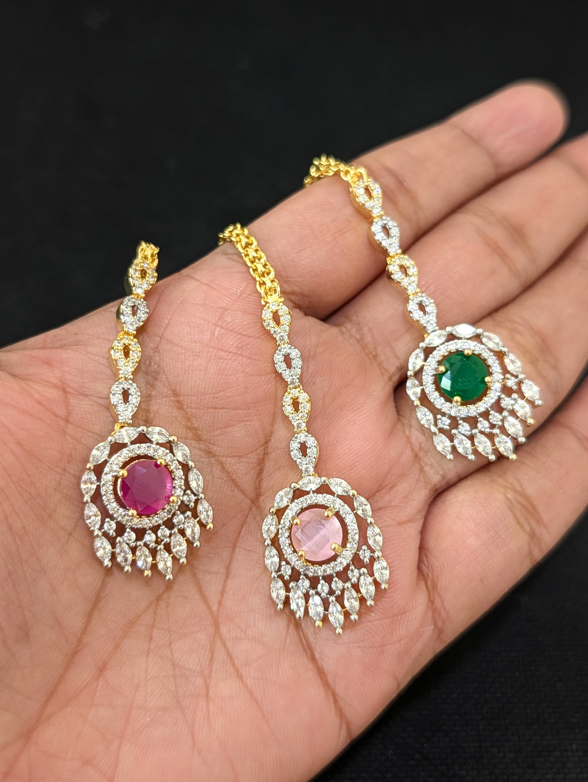 Dual tone gold plated CZ Round Tikka
