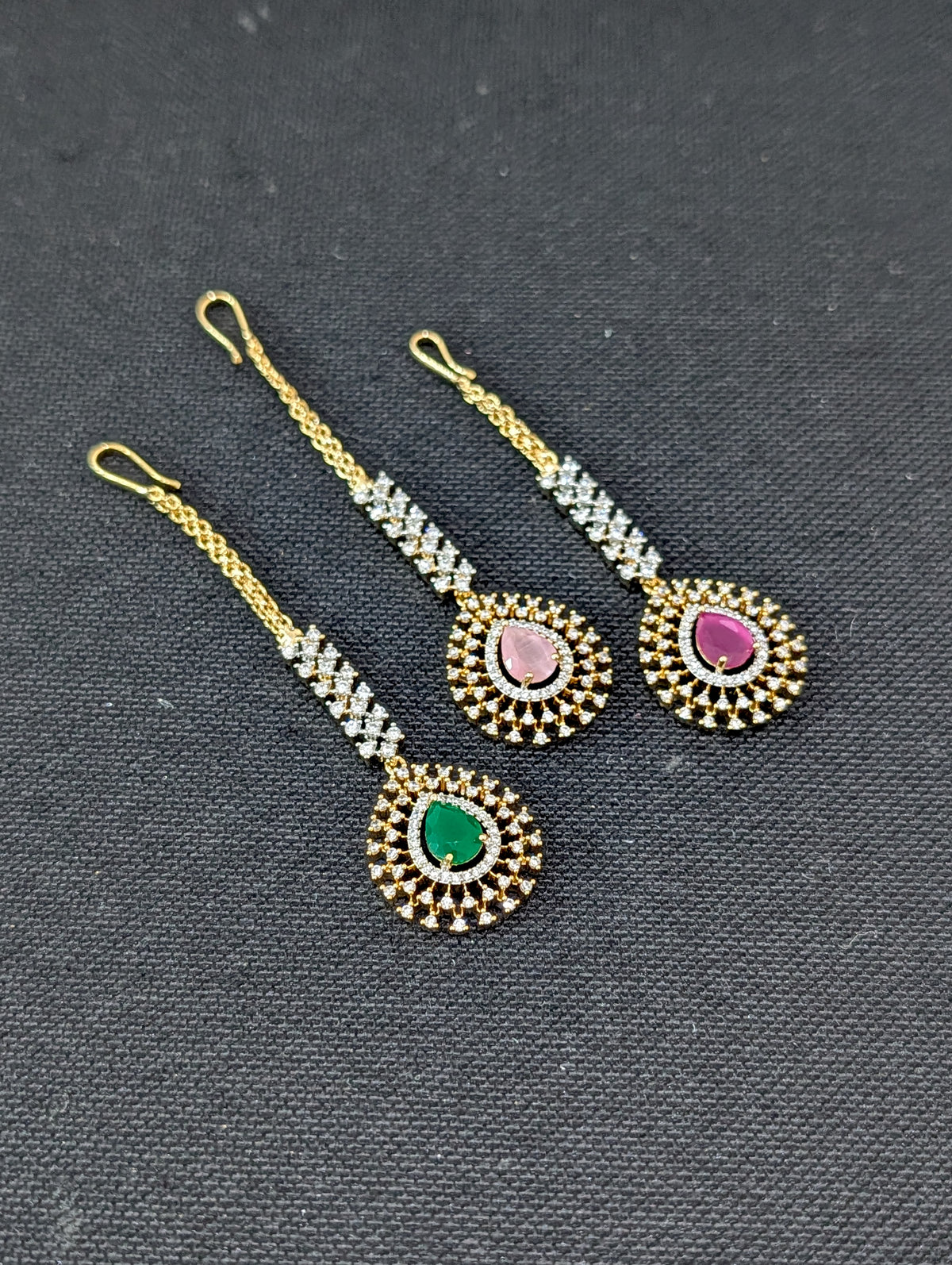 Dual tone gold plated CZ Teardrop Tikka