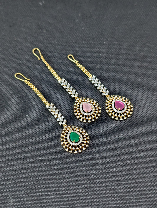 Dual tone gold plated CZ Teardrop Tikka