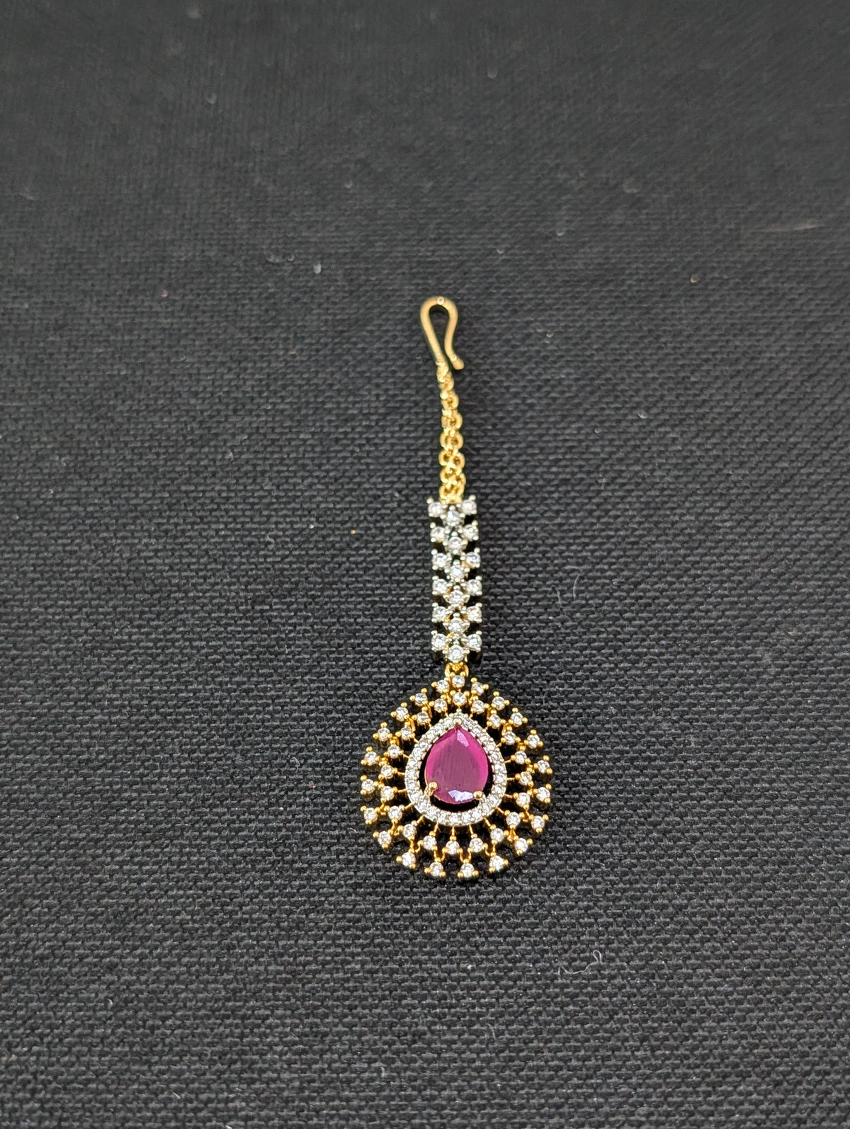 Dual tone gold plated CZ Teardrop Tikka