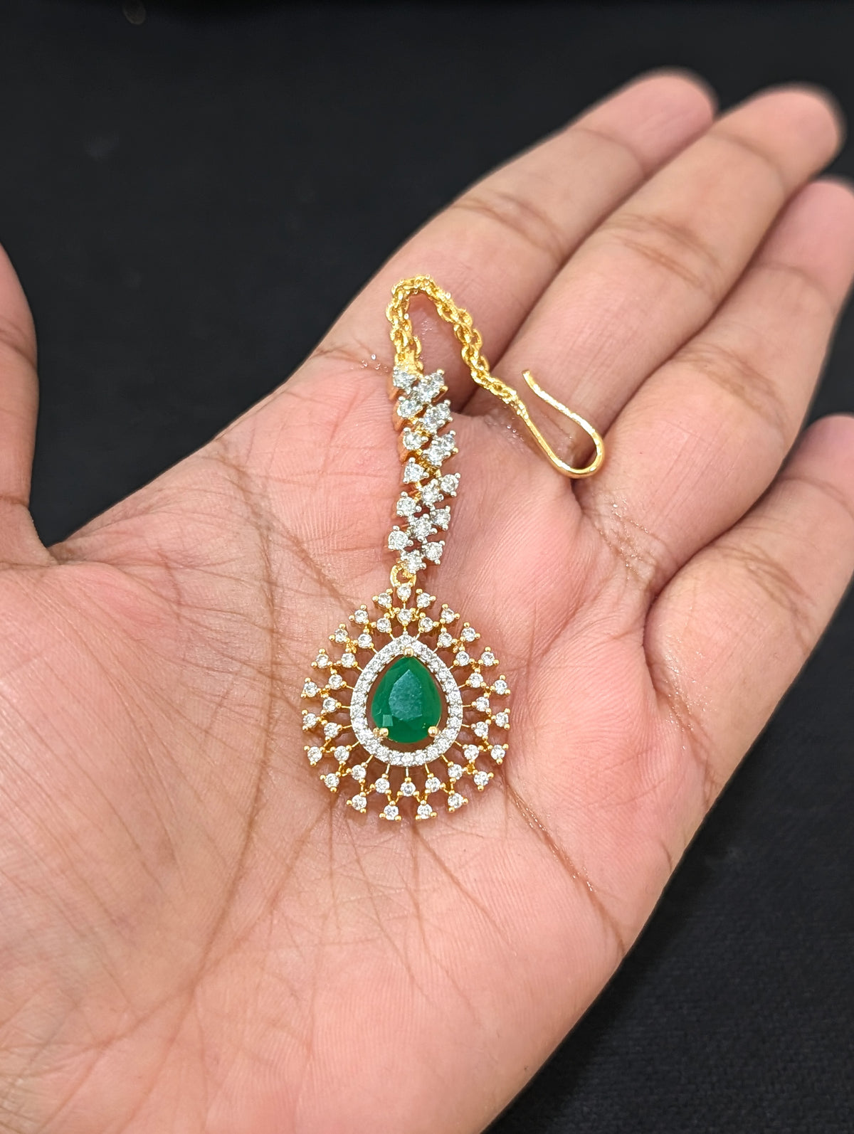 Dual tone gold plated CZ Teardrop Tikka