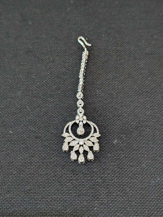 White CZ Diamond look chandbali Tikka
