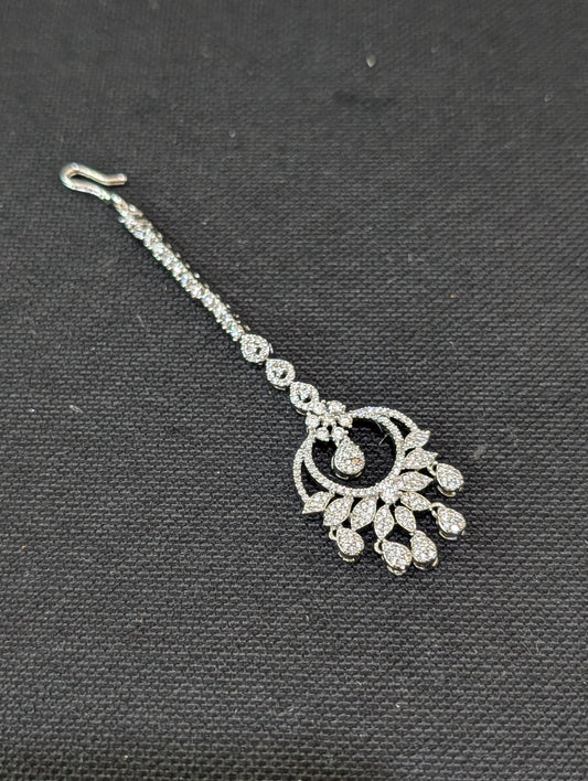 White CZ Diamond look chandbali Tikka