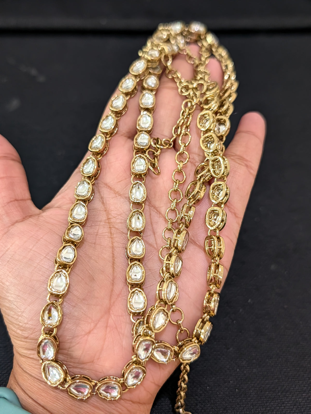 Mehandi Gold plated glass kundan Hip Chain / Waist Belt / Belly Chain