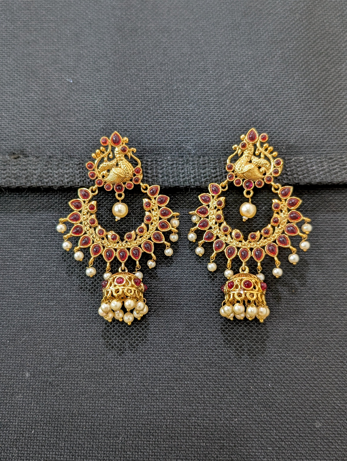 Peacock Kemp Chandbali Jhumka Earrings