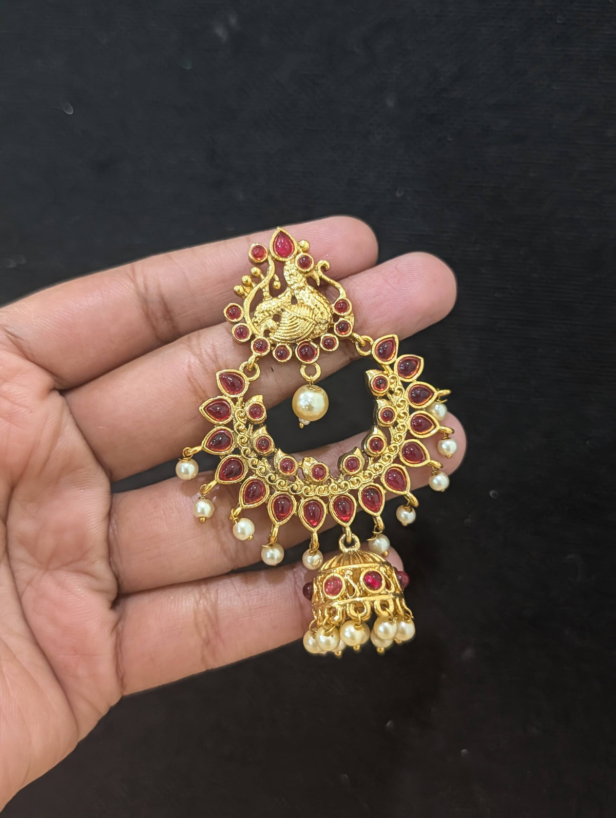 Peacock Kemp Chandbali Jhumka Earrings