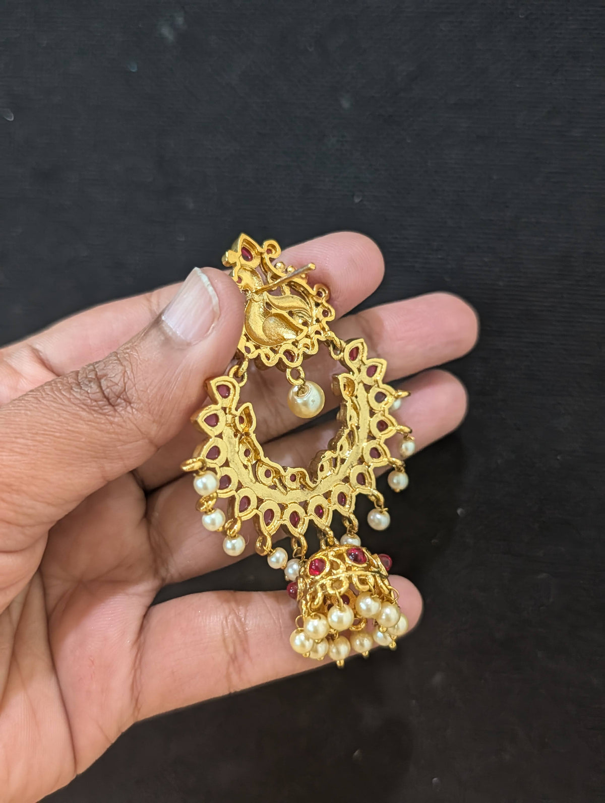 Peacock Kemp Chandbali Jhumka Earrings