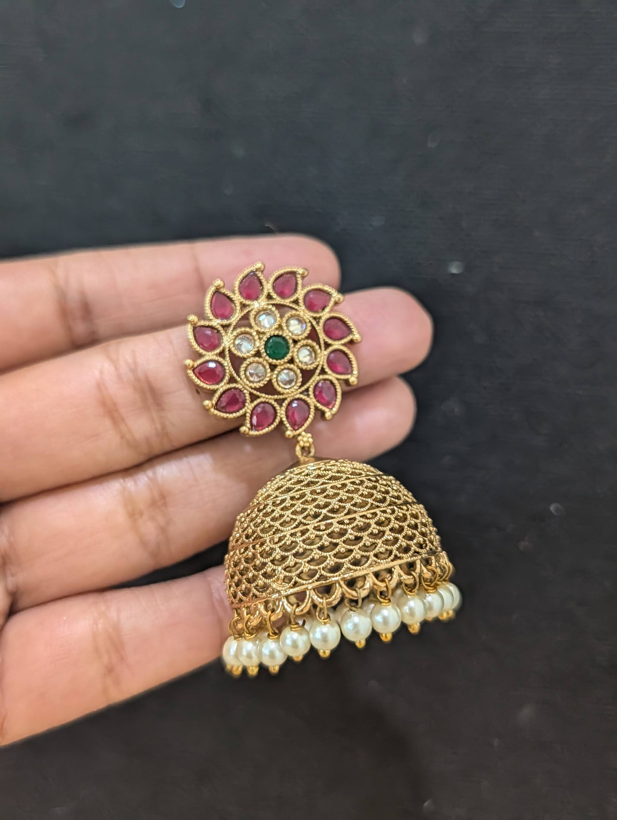 Gold plated Filigree Medium Jhumka Earrings