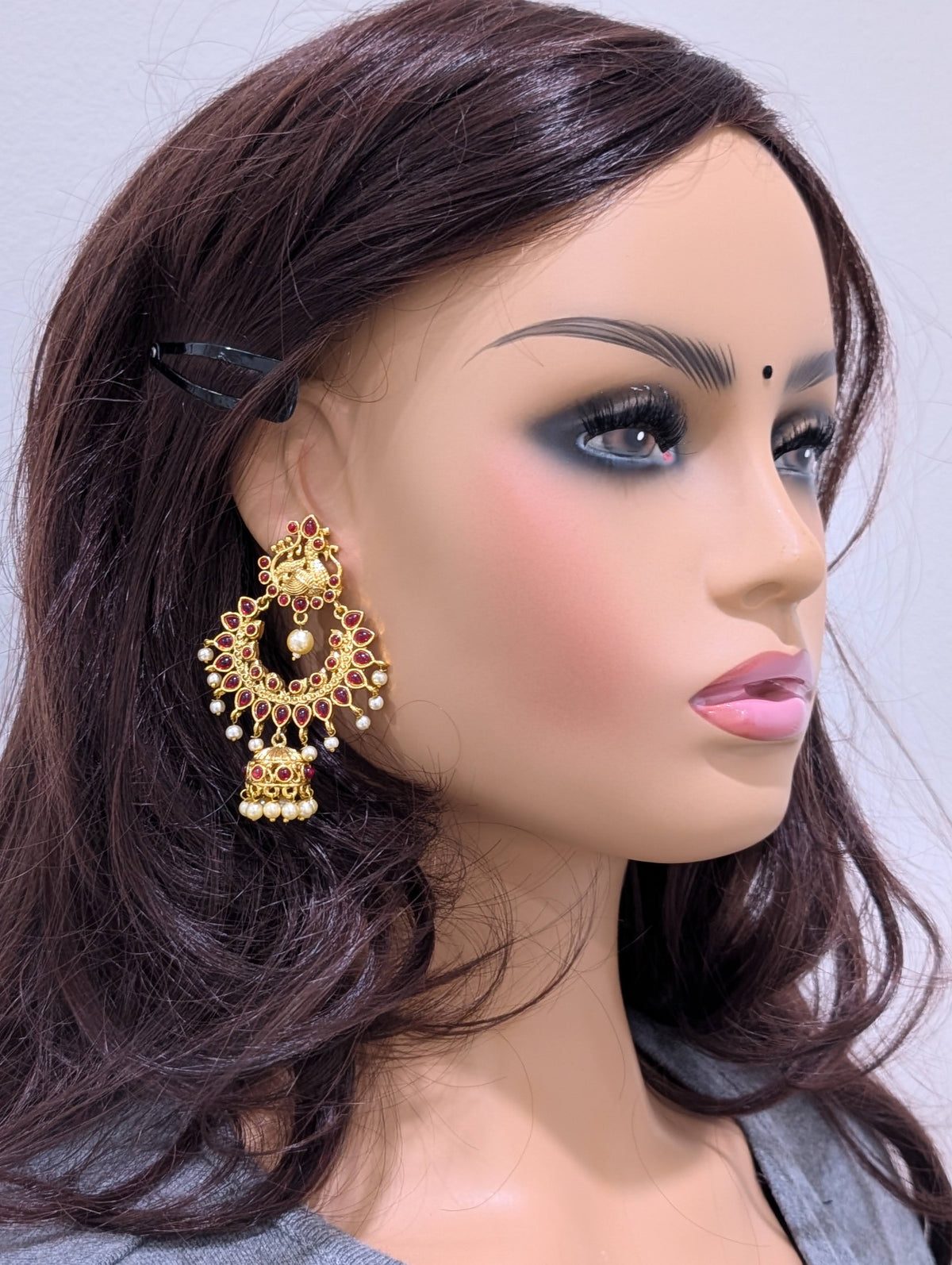 Peacock Kemp Chandbali Jhumka Earrings