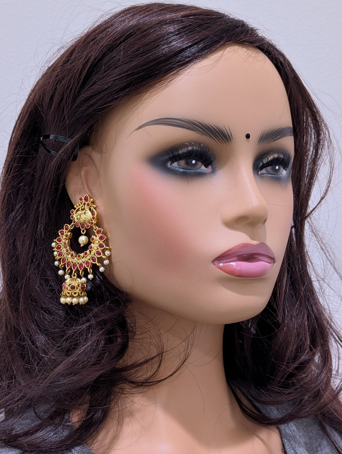 Peacock Kemp Chandbali Jhumka Earrings