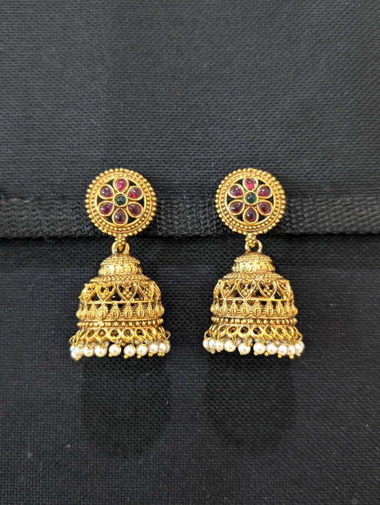 Antique gold plated Kemp Jhumki