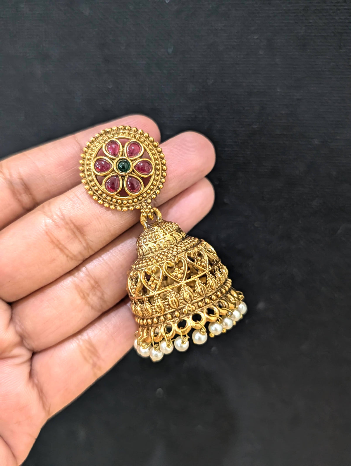 Antique gold plated Kemp Jhumki