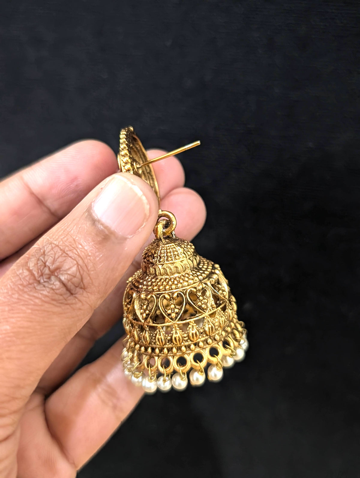 Antique gold plated Kemp Jhumki