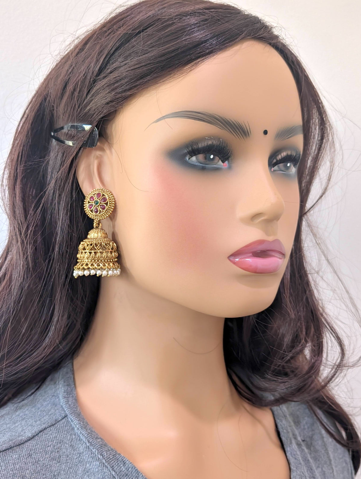 Antique gold plated Kemp Jhumki