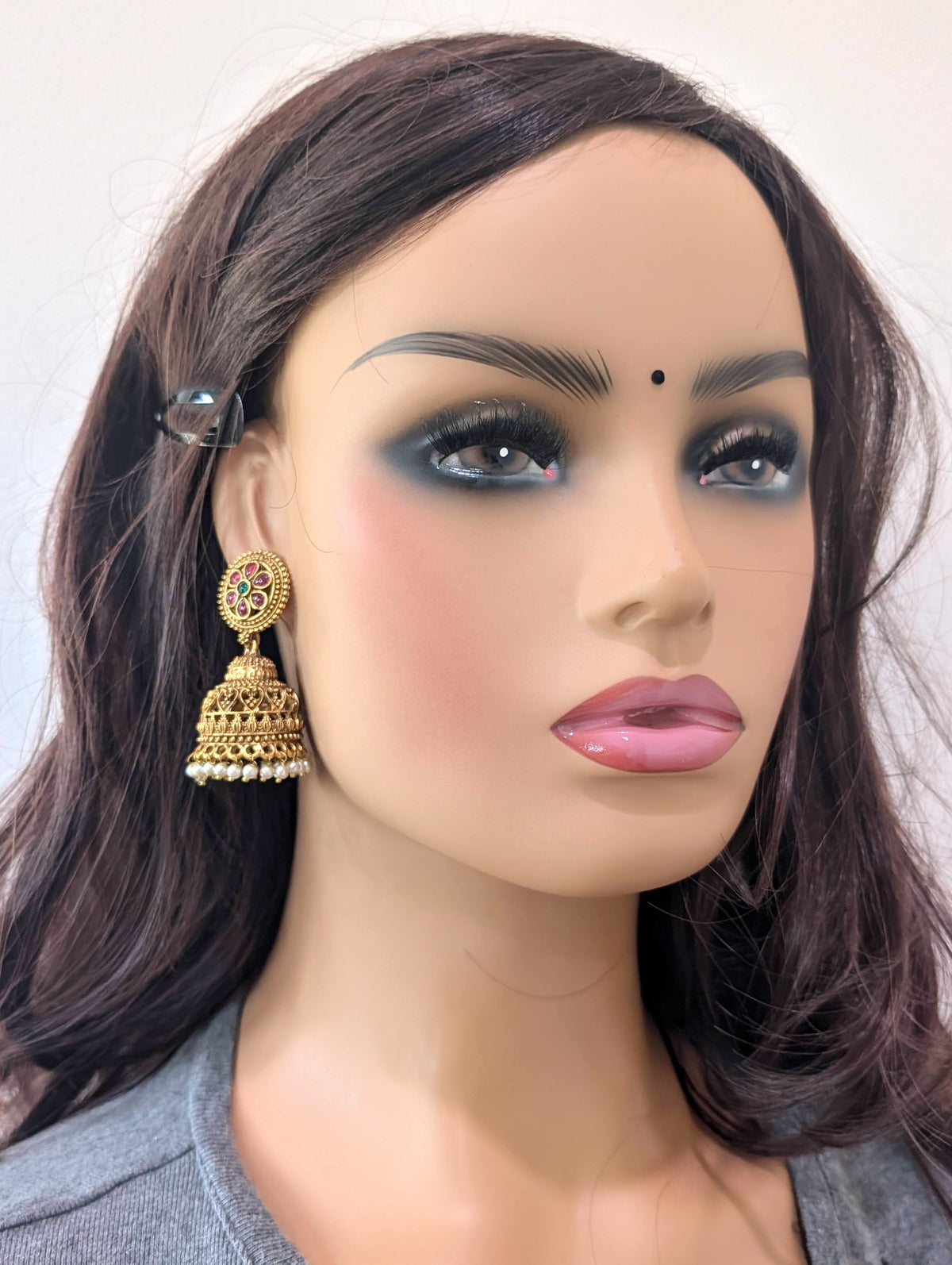 Antique gold plated Kemp Jhumki